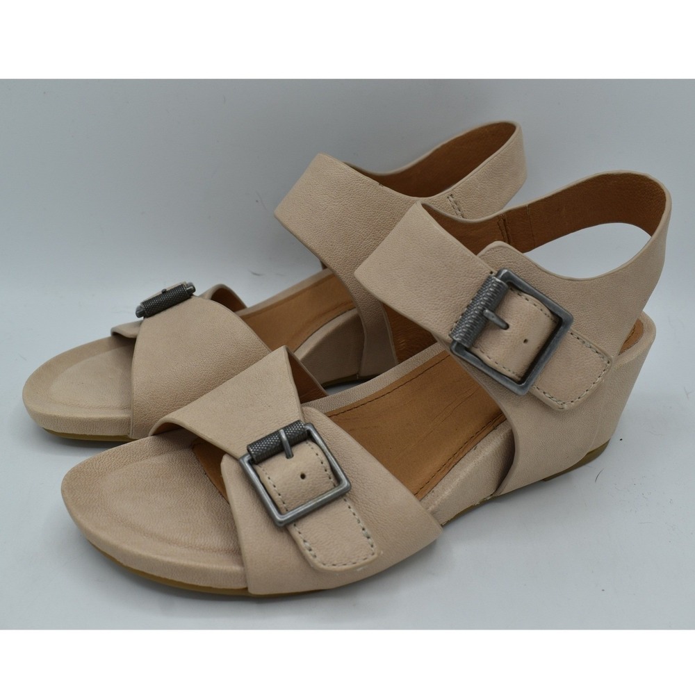 Sofft Women Size 9 Valeri Tapioca Grey Leather Wedge Sandals Shoes